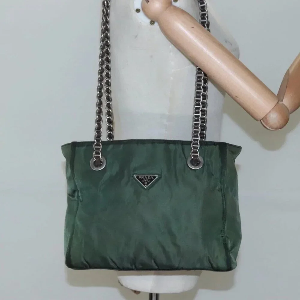 PRADA Chain Shoulder Bag Nylon Green Auth BD1448 - Picture 14 of 16